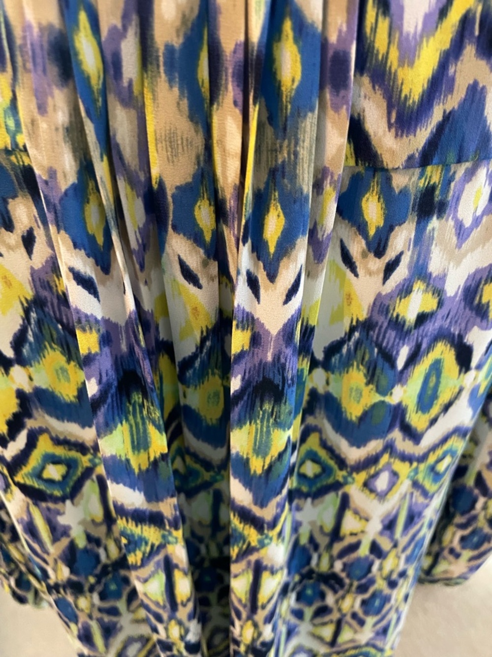 NYDJ Vibrant Ikat-Print Blouse in Blue, Yellow & Green - Picture 7 of 15